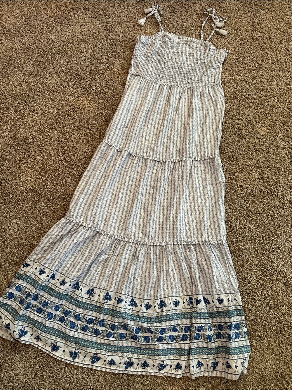 Japna Blue and Cream Striped Tiered Maxi Dress